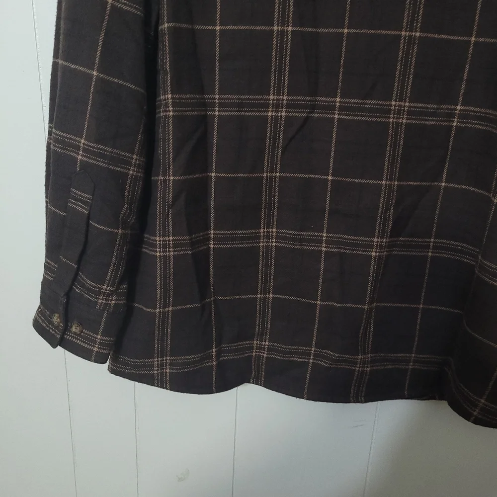 Levi Strauss &Co Mens Flannel Shirt Jacket Brown Plaid Quilt Lining Size M